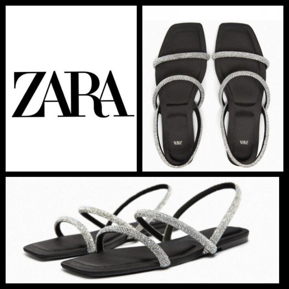 Zara Rhinestone Flat Sandals - NWT - Picture 17 of 17